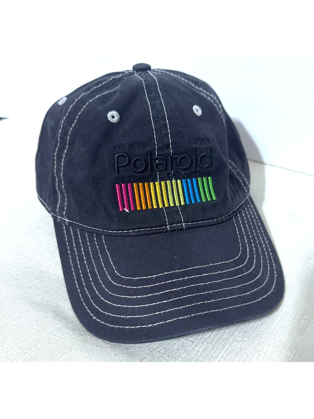Polaroid Instant Camera Cap Hat Black Mad Engine rainbow strap back OSFM